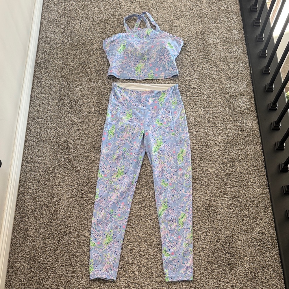 Lilly Pulitzer Blue and Green top and Leggings Set